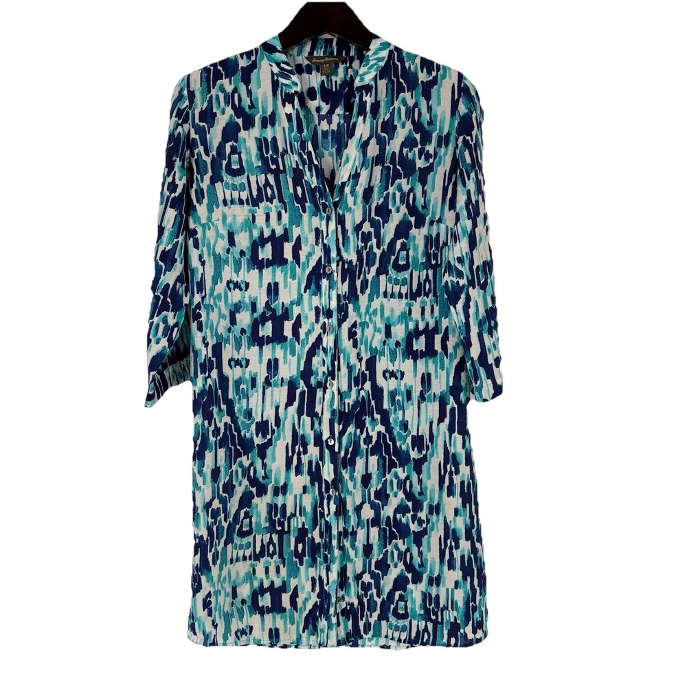 Tommy Bahama Womens Button Up Midi Dress S Watercolor Ikat Print Resort Cruise